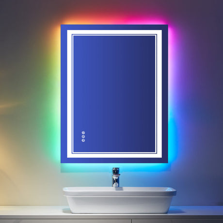 60x30 Inch LED Bathroom Mirror with Lights, Color Changing RGD Backlit and Front Light Mirror,Lighted Vanity Mirrors for Bathroom Wall, Dimmable, Anti-Fog,Shatterproof,Memory