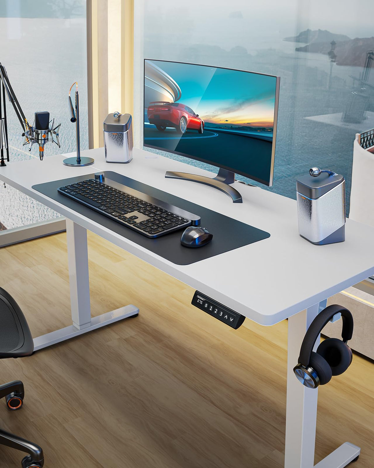 ErGear Height Adjustable Electric Standing Desk, 55 x 28 Inches Sit Stand up Desk, Large Memory Computer Home Office Desk with Two-Piece Desktop (Black)
