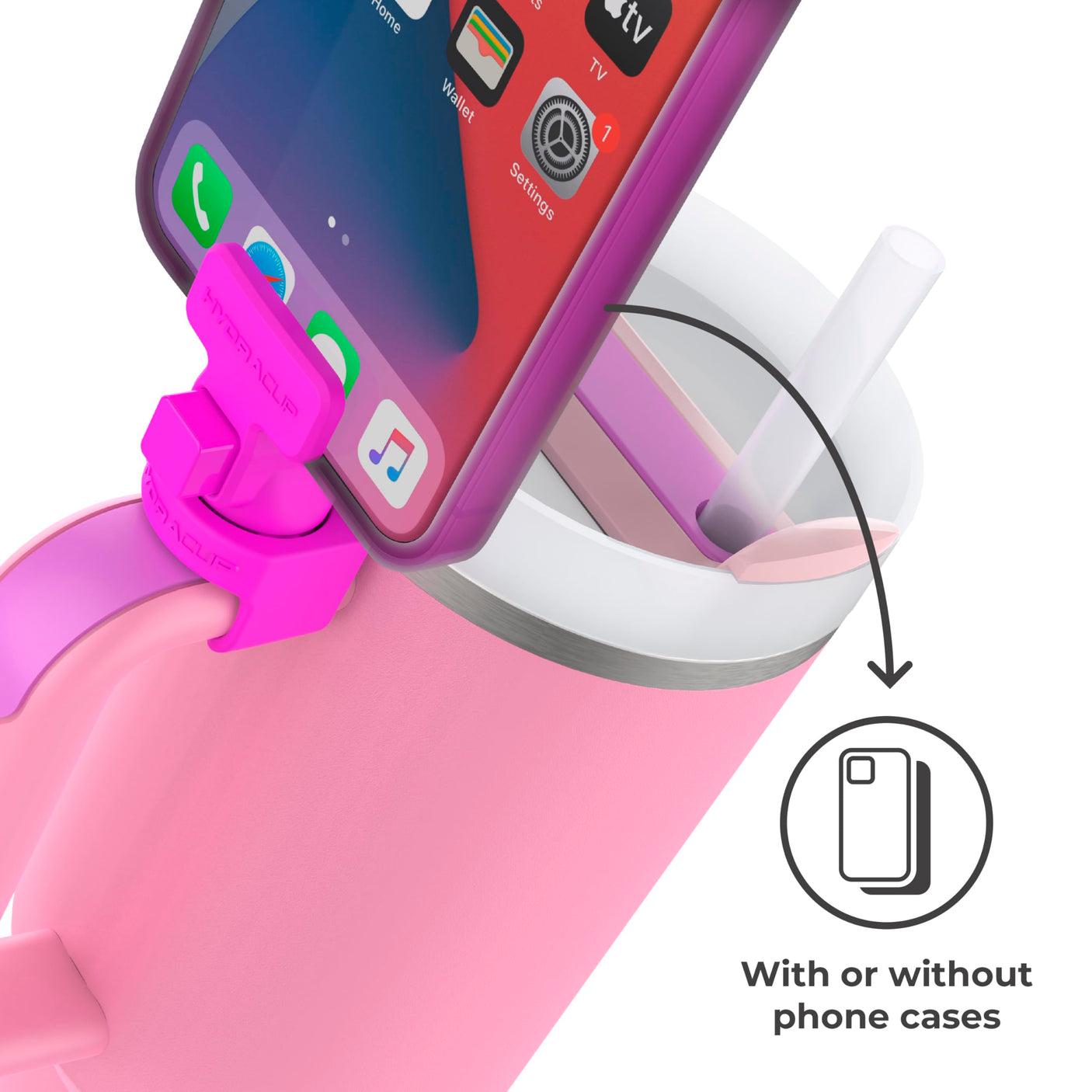 HydraClip Phone Attachment - Watch, Carry, Record, & Stay Organized, Use as Phone Stand or Tripod, Hands Free Detachable, Stanley Cup Accessories, Spring Loaded Secure Grip (Black)