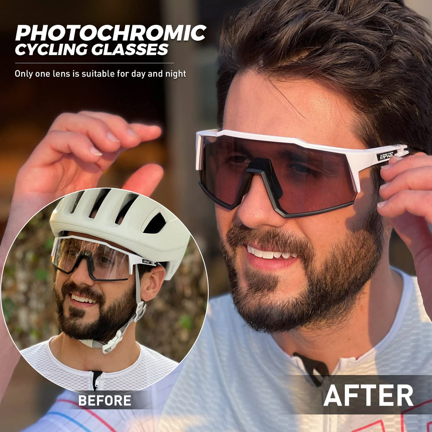 KAPVOE Photochromic Cycling Glasses MTB Clear Mountain Bike Transition Bicycle Sunglasses for Men Women - K9022