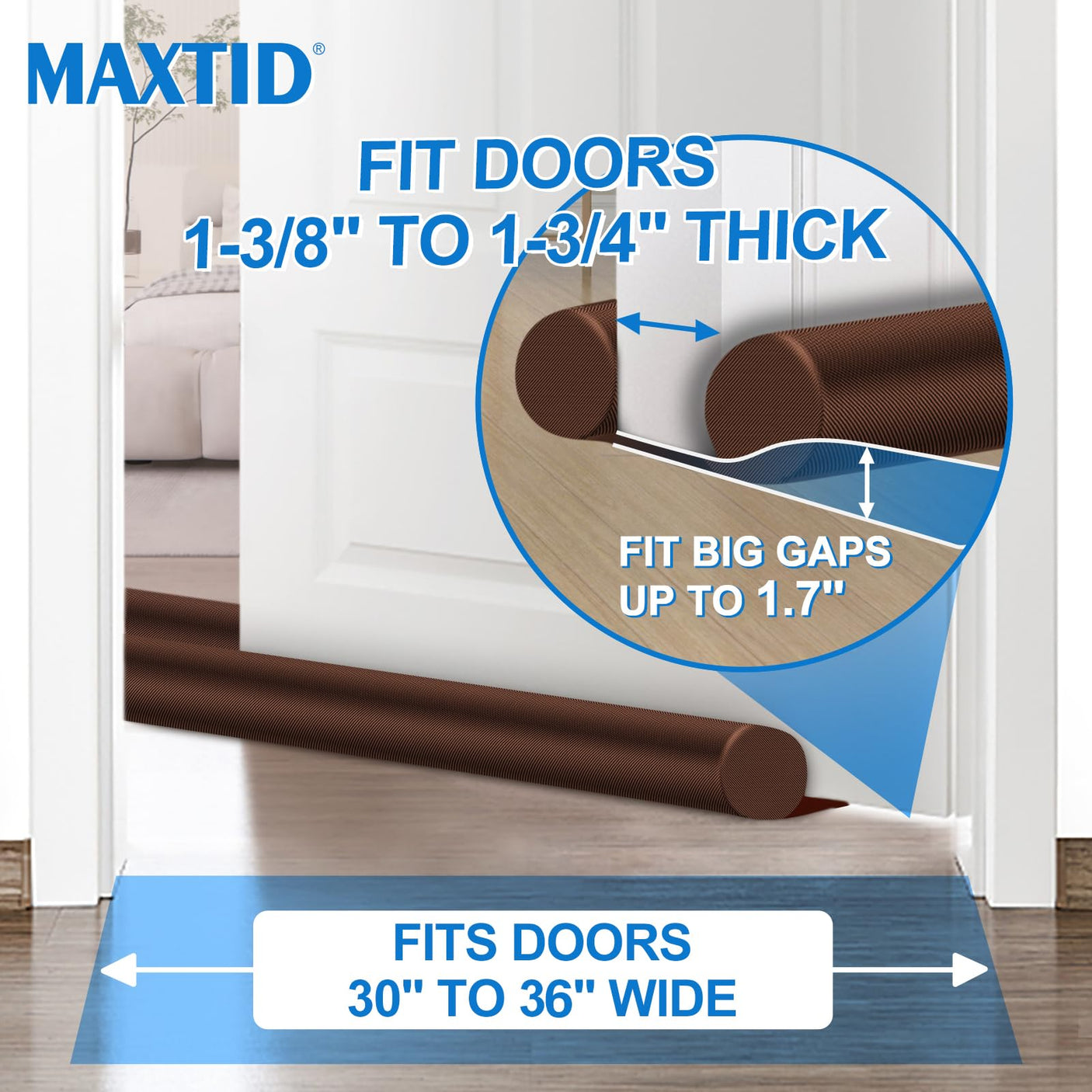 MAXTID Large Door Draft Stopper for Bottom of Doors 36” Under Door Draft Noise Blocker Black Gap Stoppers Door Draft Guard for Bottom of Doors Adjustable Door Seal Sweep Draft Home Essentials Gadgets