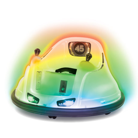 Flybar 6V Blue Glow Bumper Car for Kids – LED Ride-On Toy with 360° Spin, Rechargeable Battery, and Soft Rubber Bumpers – Safe Indoor Fun for Toddlers Ages 1.5+, Up to 66 lbs