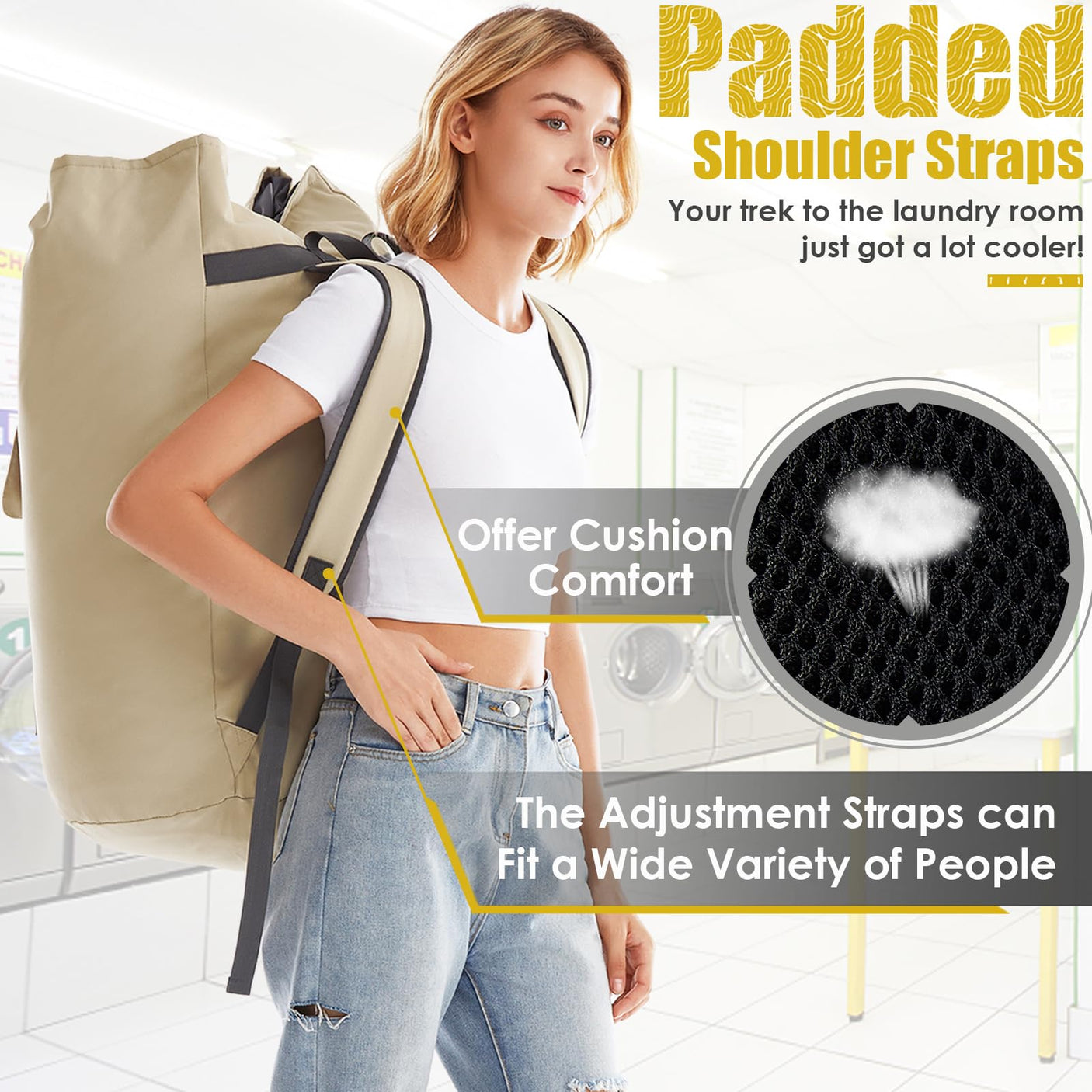 Laundry Bag Backpack Extra Large, 115L Laundry Backpack with Padded Shoulder Strap, Sturdy Travel Laundry Bags, Hanging Laundry Bag for College Dorm, Apartment, Clothes Hamper Bag for Laundromat