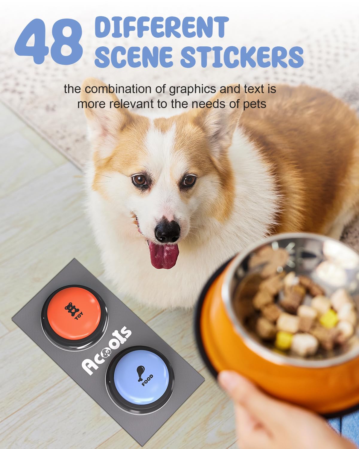Dog Buttons for Communication, 8 Pcs Dog Talking Button Set, 30s Recordable Voice Pet Buzzer Training Buttons, Speaking Button for Dogs with Waterproof Anti-Slip Dog Button Mat and 48 Scene Stickers