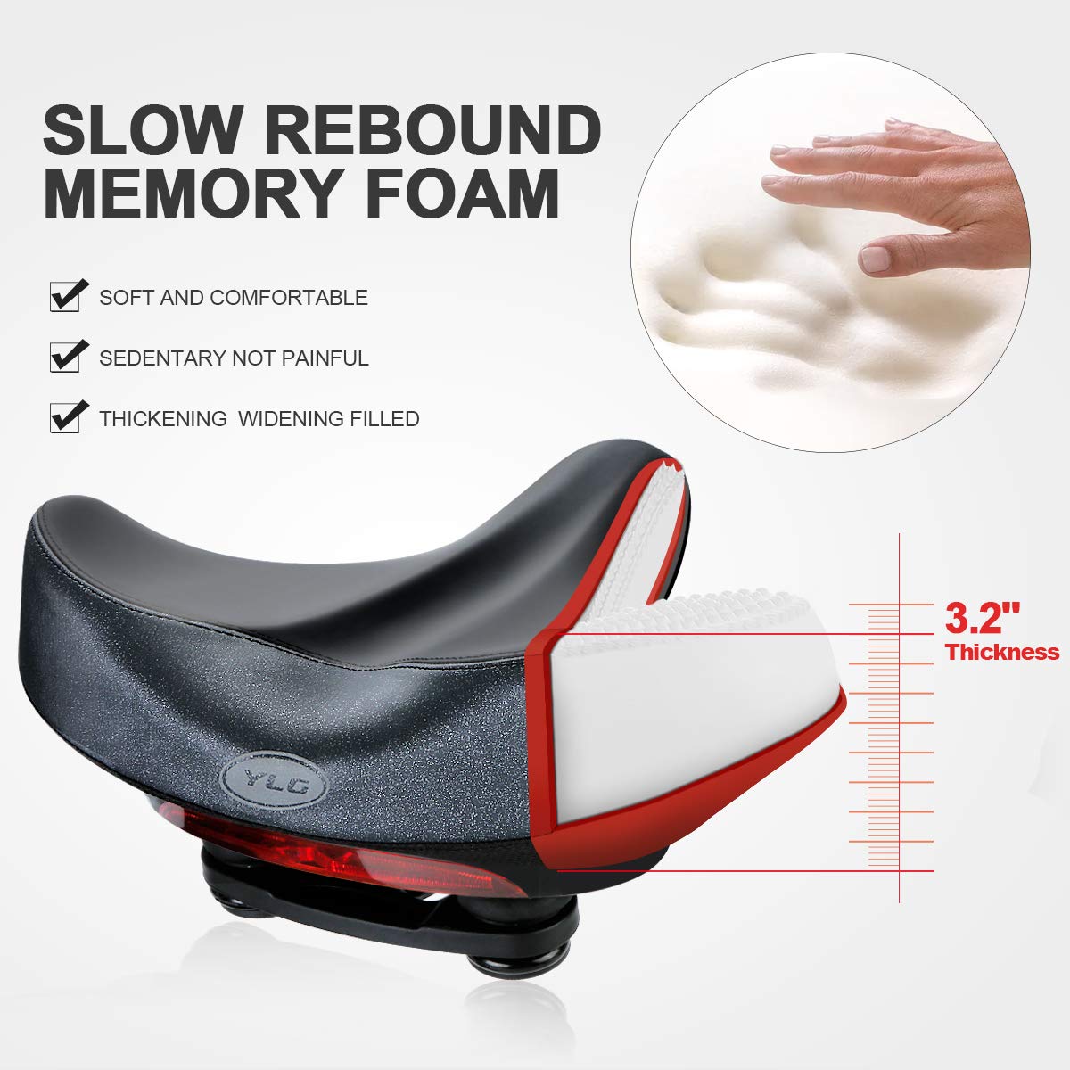 YLG Oversized Comfort Bike Seat Comfortable Replacement Bike Saddle Memory Foam Soft Bike Saddle Waterproof Universal Fit Bicycle Seat for Women Men