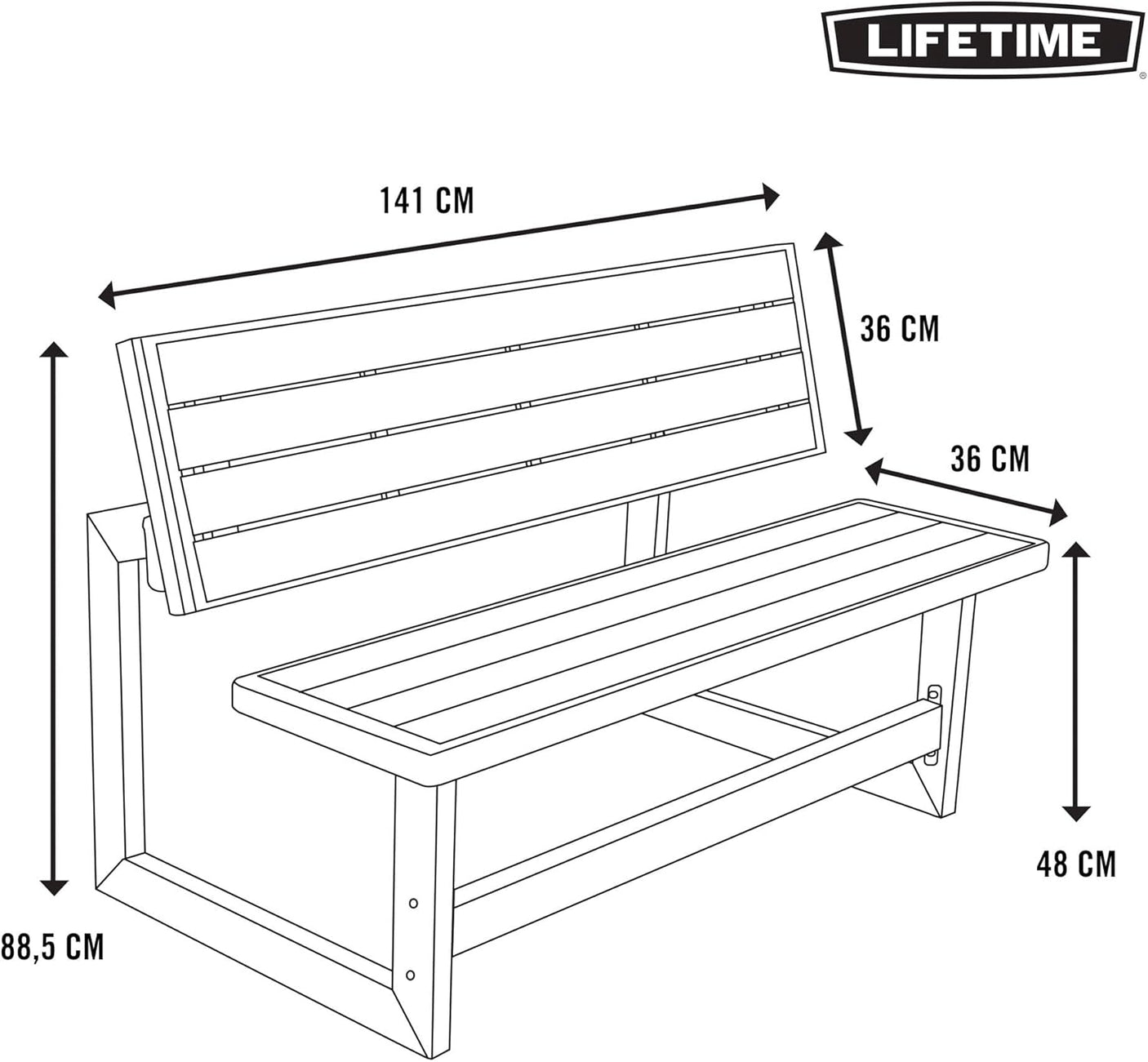 LIFETIME 60253 Outdoor Convertible Bench, 55 Inch, Harbor Gray