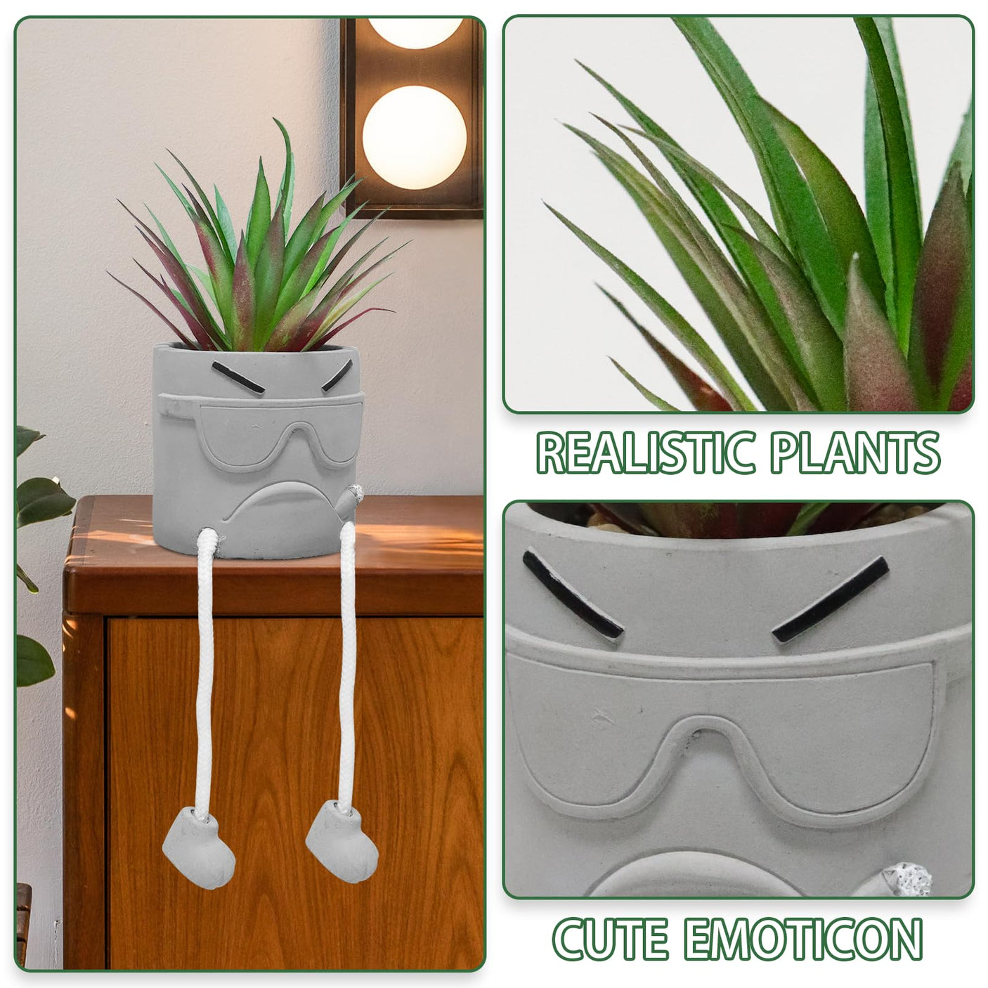 Zerzsy 3pcs Creative Artificial Succulents with Gray Flower Pots, Mini Potted Succulents for Home Office Desk Decor and Gift Choice