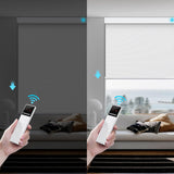 Motorized Smart Blind for Window with Remote Control, Automatic Blackout Roller Shade Customizable Size,with Valance Child Safety Rechargeable Battery Blinds (Full Blackout Black)