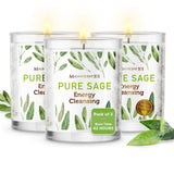 Magnificent 101 Set of 3 Long Lasting Pure Sage Smudge Candles - 42 Hour Burn, 3.5 Oz Each, Made with Soy Wax and Herb, Ideal for House Energy Cleansing, Meditation & Manifestation