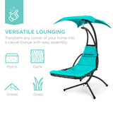 Best Choice Products Outdoor Hanging Curved Steel Chaise Lounge Chair Swing w/Built-in Pillow and Removable Canopy -Red