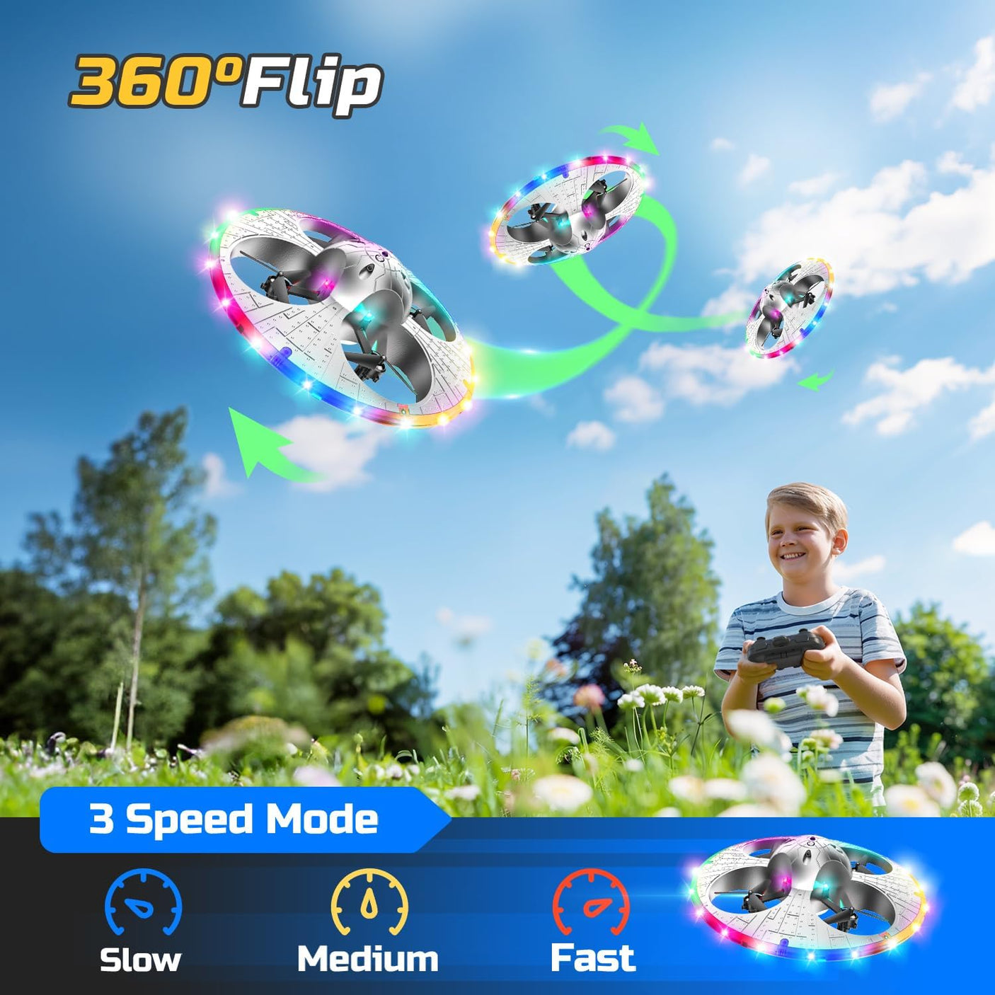 Foam Drone RC UFO for Kids and Beginners, Remote Control Airplane with Light, RC Plane Helicopter with Auto Hovering and 2 Batteries (15 Mins)