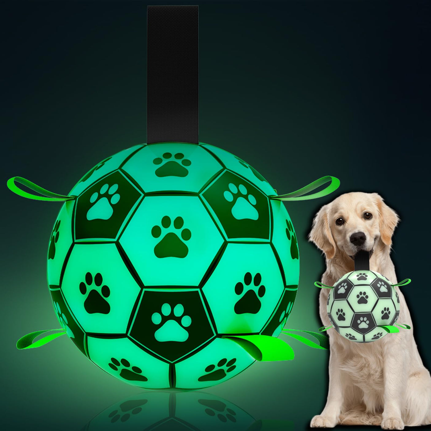 QDAN Premium Dog Toys Balls, Dog Soccer Ball with Straps, Dog Birthday Gifts, Herding Ball, Durable Balls for Small Medium Pet, Puppy Outdoor Toy, Pet Training Soccer Ball, World Cup Soccer (6 Inch)