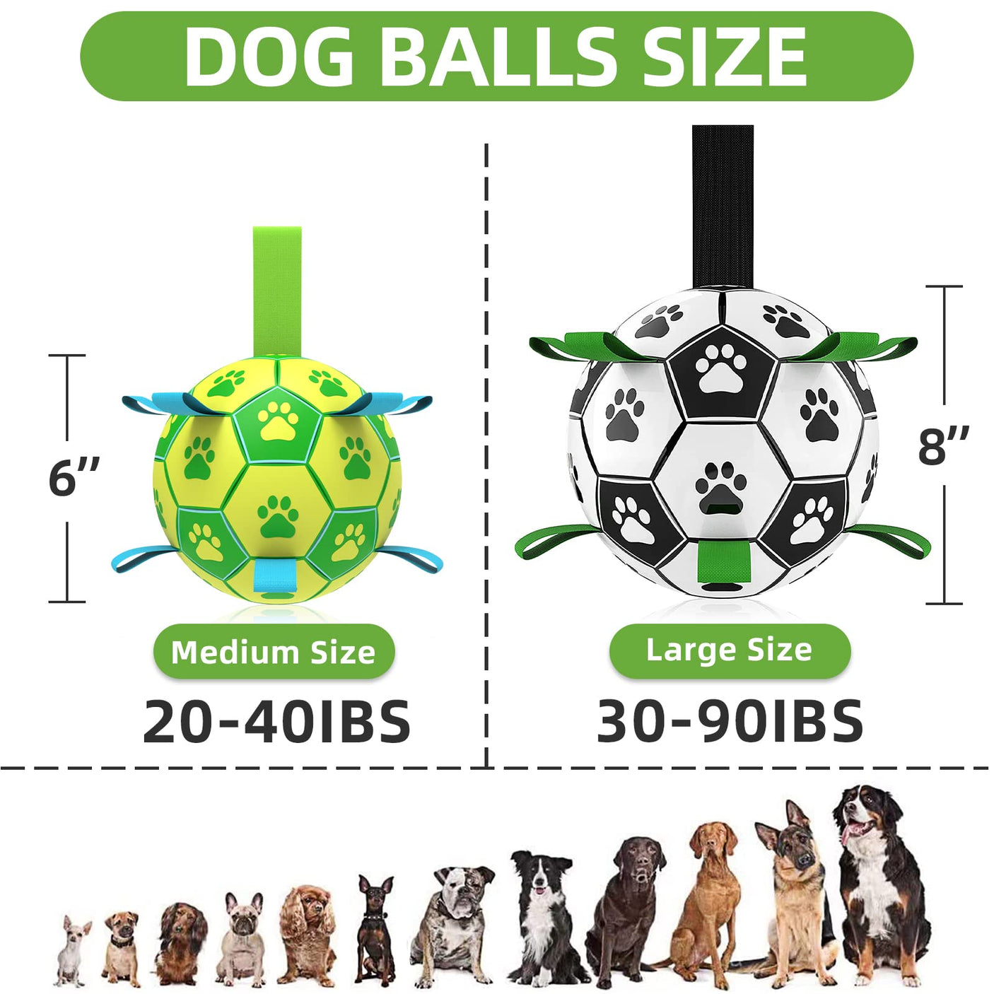 QDAN Premium Dog Toys Balls, Dog Soccer Ball with Straps, Dog Birthday Gifts, Herding Ball, Durable Balls for Small Medium Pet, Puppy Outdoor Toy, Pet Training Soccer Ball, World Cup Soccer (6 Inch)