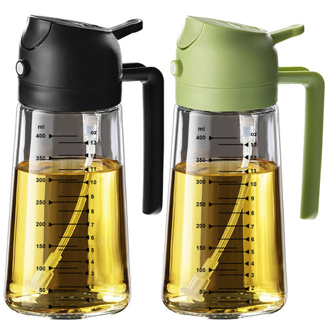TrendPlain 16oz/470ml Glass Olive Oil Sprayer for Cooking - 2 in 1 Olive Oil Dispenser for Kitchen Gadgets, Air Fryer, Salad, and BBQ - Navy