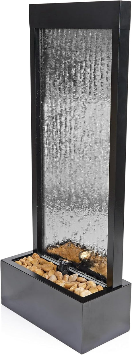 Alpine Corporation Mirror Waterfall Fountain with Stones and Lights - Zen Indoor/Outdoor Decor for Office, Living Room, Patio, Entryway - 72 Inches