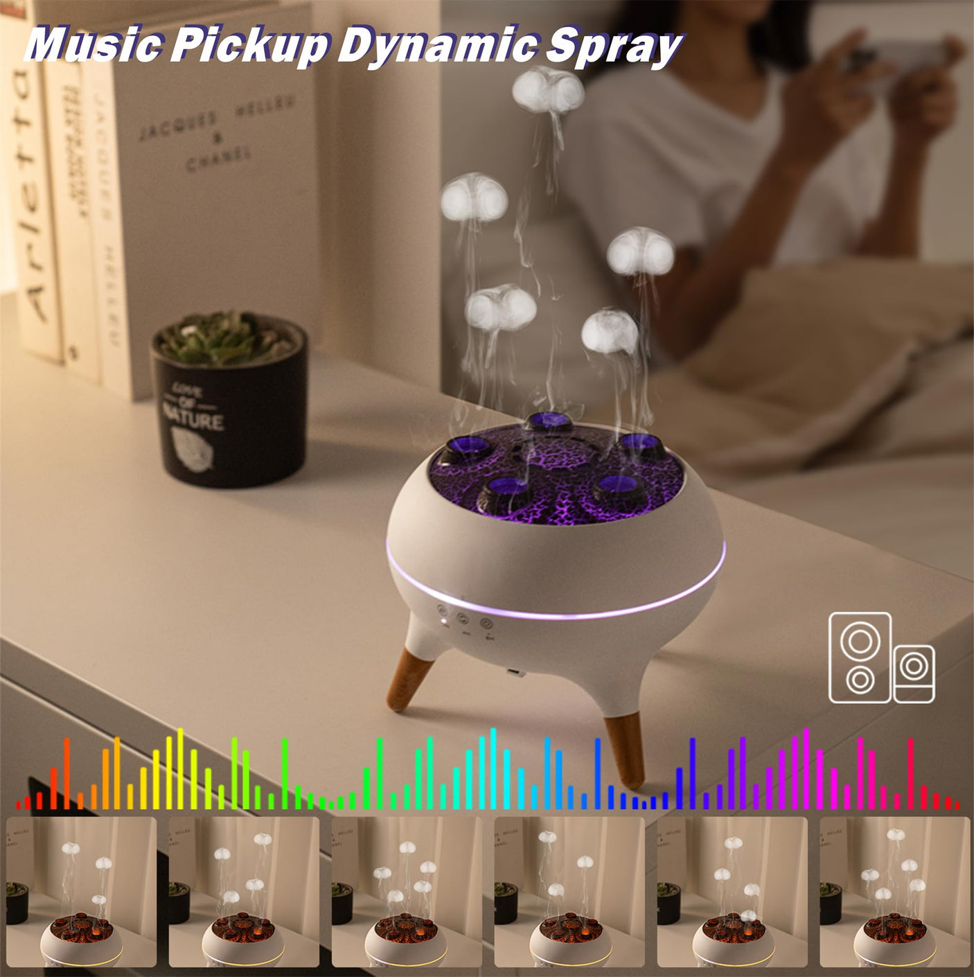 Essential Oil Diffuser 250ML Dancing Jellyfish Aromatherapy Diffuser Humidifier with 7 Colors LED Lights,Remote Control,Plug in for Bedroom,Office (White)