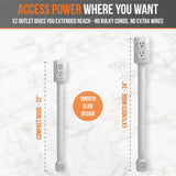 Electrical Outlet Extender. Access Hard-to-Reach Outlets! Features USB-A, USB-C, and 2 AC Outlets, Extends 22"-34", Rotates 180°. Use Behind Couches, Nightstands, Desks, and More.
