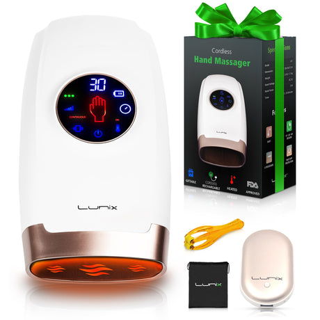 Lunix LX3 Cordless Electric Hand Massager with Compression, 6 Levels Pressure Point Therapy Massager for Arthritis, Pain Relief, Carpal Tunnel and Finger Numbness, Shiatsu Massage Machine with Heat