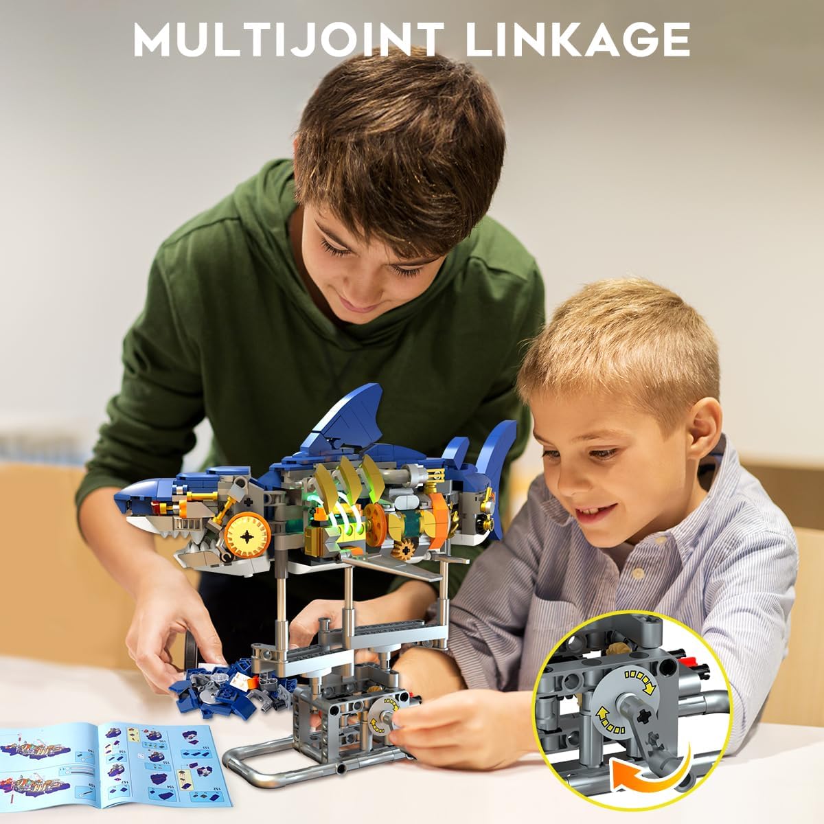 Mechanical Shark Building Set with LED Light, 687 PCS Movable Ocean Animal with Display Stand, Sea Fish Building Block Toy, Home Decor Gift for Adults Teens Kids Boys Ages 12+