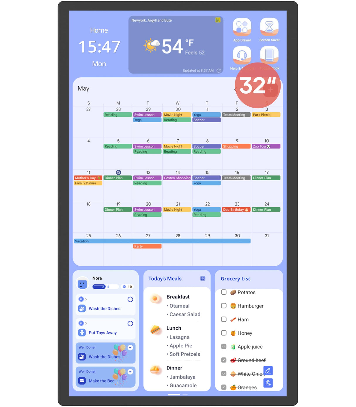 Cozyla 32 Inch Digital Calendar Wall Touch Screen Chore Chart To Do List Notepad Electronic Smart Calendar Digital for Family Meal Planner Support All App Via App Store Android Tablet Wall Mount Black