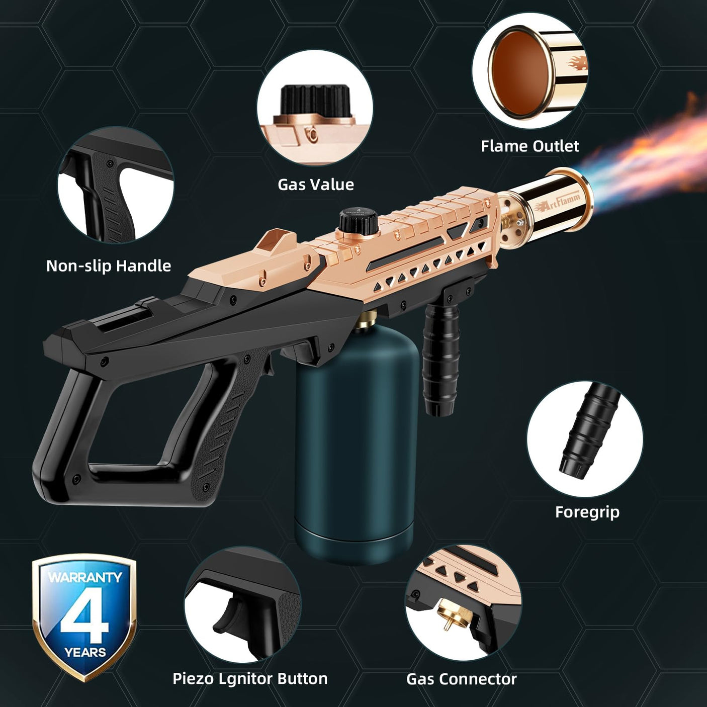 Powerful Grill Torch Gun | Propane Torch Gun, Adjustable Flamethrower | Blowtorch for BBQ, Camping, Charcoal Lighter & Fire Starter, 800,000BTU