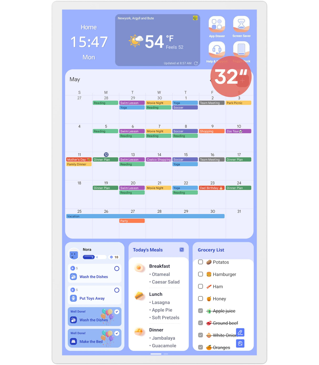Cozyla 32 Inch Digital Calendar Wall Touch Screen Chore Chart To Do List Notepad Electronic Smart Calendar Digital for Family Meal Planner Support All App Via App Store Android Tablet Wall Mount Black