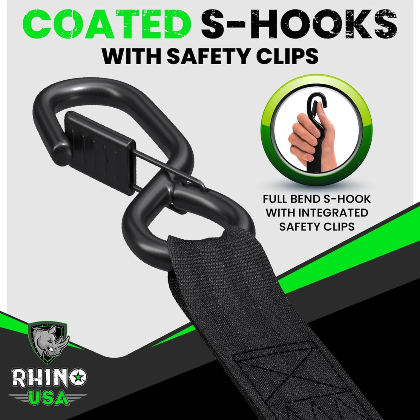 Rhino USA Retractable Ratchet Straps (4-Pack) - 1 Inch x 10 Feet (1,209lb Break Strength) - Heavy Duty Auto Self Retracting Tie Down Straps for Truck, Cargo Trailer, Motorcycle, Rad & More - Green