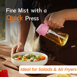 TrendPlain 16oz/470ml Glass Olive Oil Sprayer for Cooking - 2 in 1 Olive Oil Dispenser for Kitchen Gadgets, Air Fryer, Salad, and BBQ - Navy