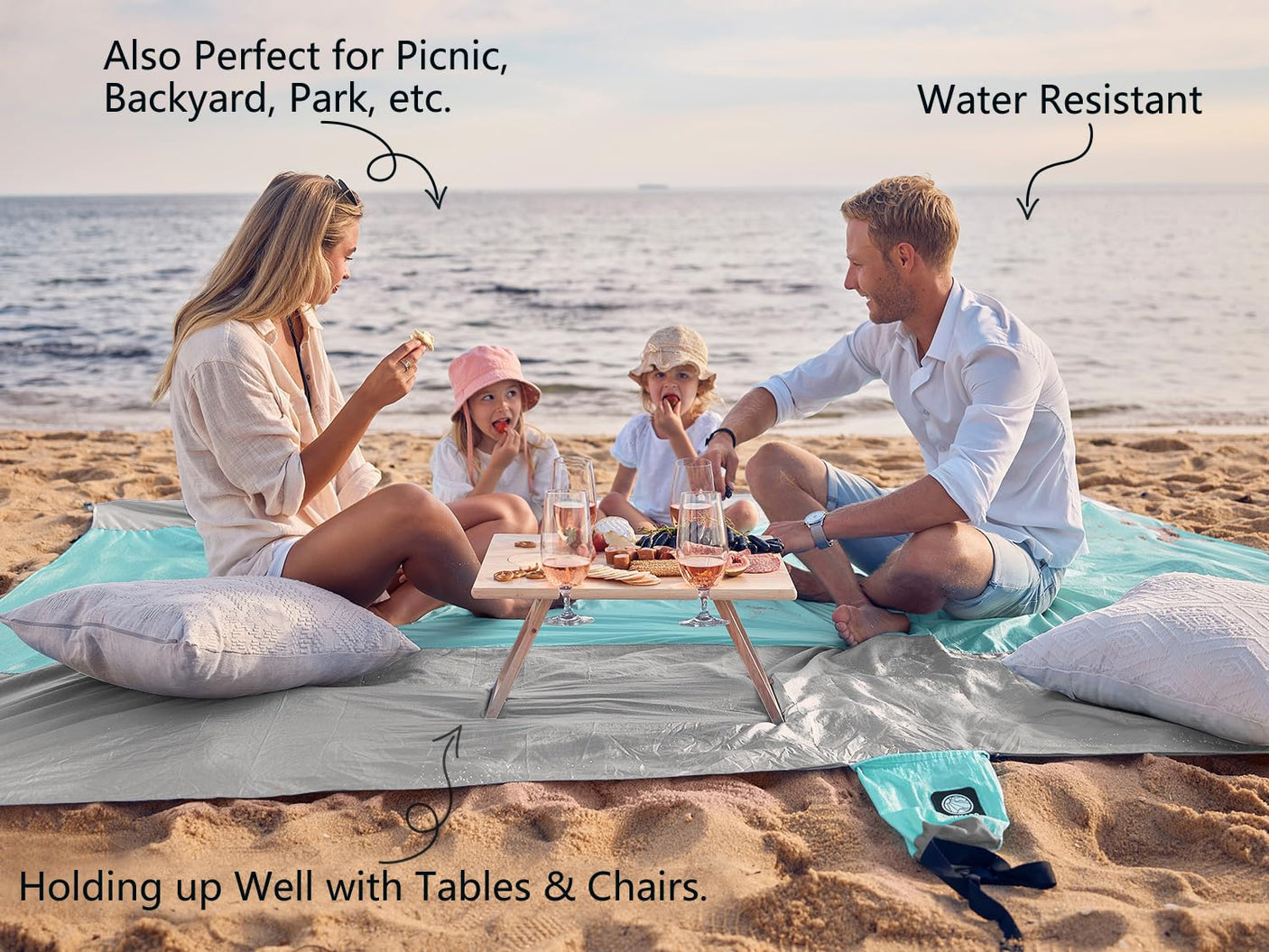 WEKAPO Beach Blanket Sandproof Waterproof, Extra Large Beach Mat, Oversized & Compact Sand Free Mat Quick Drying, Lightweight & Durable with 6 Stakes & 4 Corner Pockets