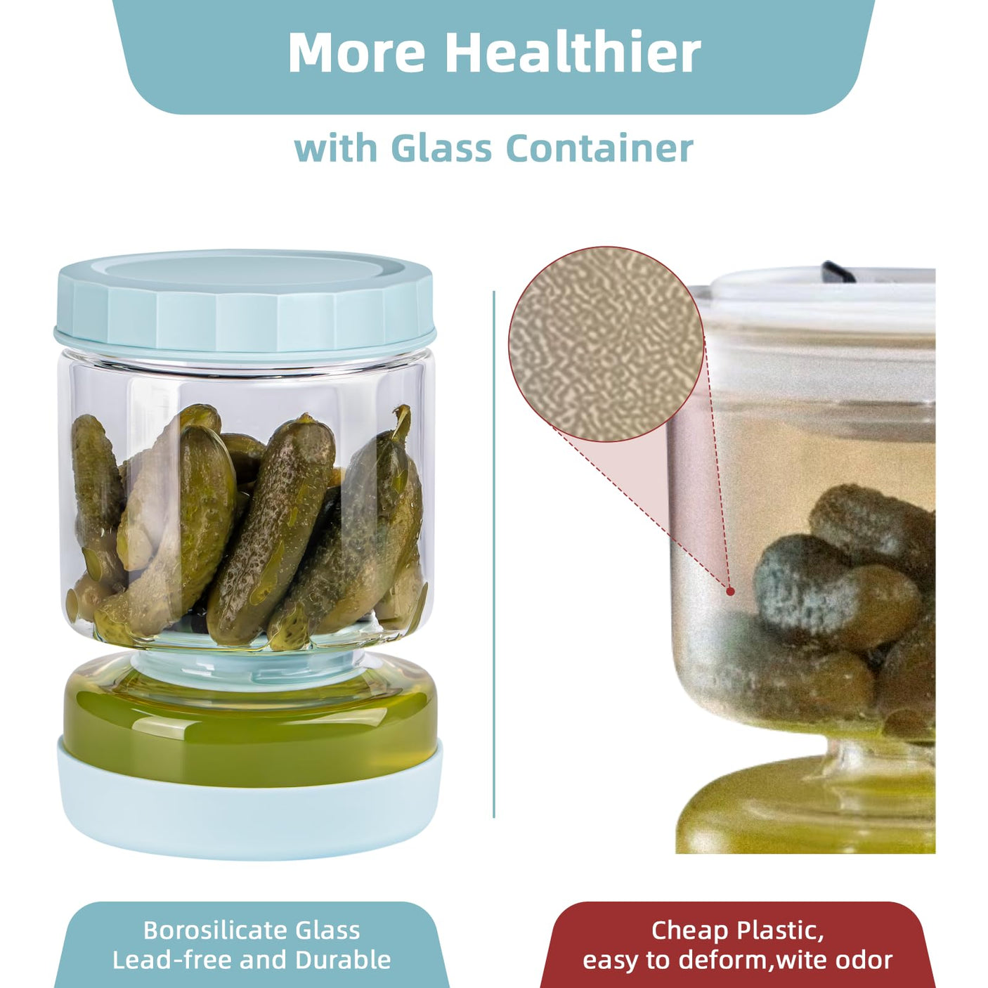 WhiteRhino Pickle Jar with Strainer Flip,34oz Pickle Container Pickle and Olive Hourglass Jar,Glass Flip Pickle Jar Juice Separator Jar with Airtight Lid for Jalapeno Gherkin