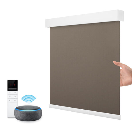 Motorized Smart Blind for Window with Remote Control, Automatic Blackout Roller Shade Customizable Size,with Valance Child Safety Rechargeable Battery Blinds (Full Blackout Black)