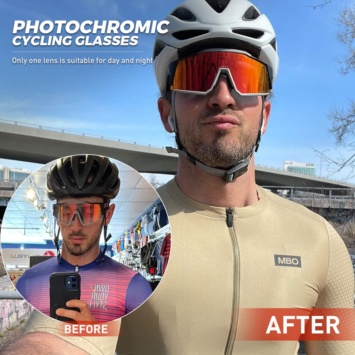 KAPVOE Photochromic Cycling Glasses MTB Clear Mountain Bike Transition Bicycle Sunglasses for Men Women - K9022
