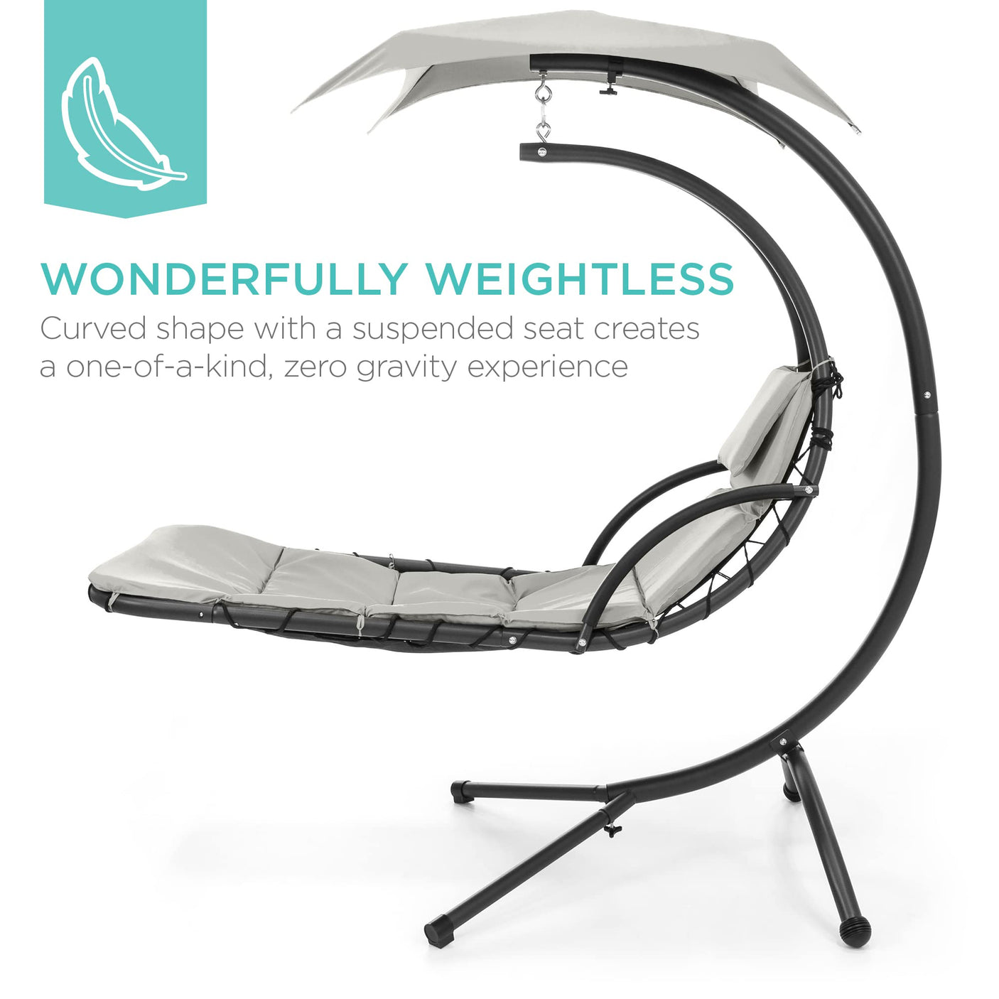 Best Choice Products Outdoor Hanging Curved Steel Chaise Lounge Chair Swing w/Built-in Pillow and Removable Canopy -Red