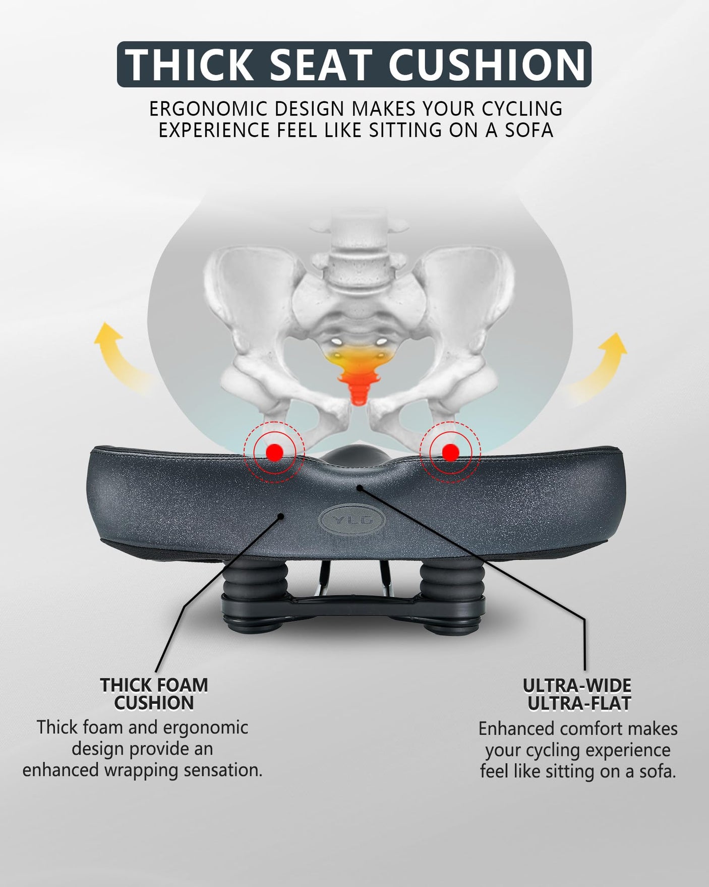 YLG Oversized Comfort Bike Seat Comfortable Replacement Bike Saddle Memory Foam Soft Bike Saddle Waterproof Universal Fit Bicycle Seat for Women Men
