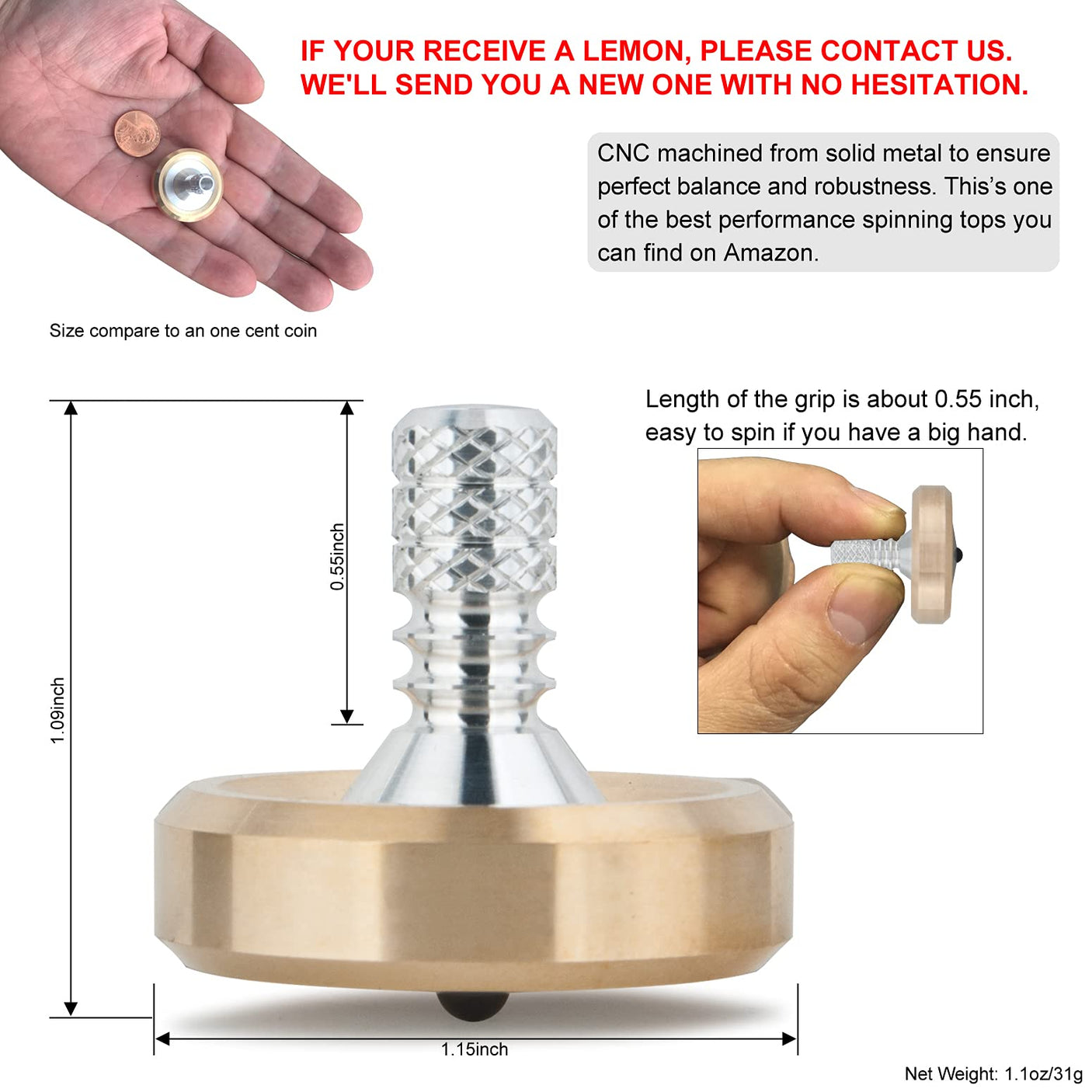 DjuiinoStar High Performance Spinning Top, Spins Forever (10 Minutes is Just A Piece of Cake for Skilled Adults), High End EDC Desktop Toy DST-803