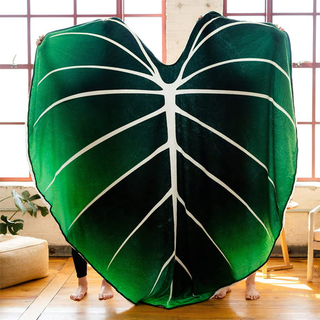 Large Leaf Blanket, Plush Plant Blankets, Throw Blanket for Bed, Large Lush Green Leaf Design Accent for Plant Lovers, Great Gifts for Green Thumbs, Green Blanket, (65 X 85)