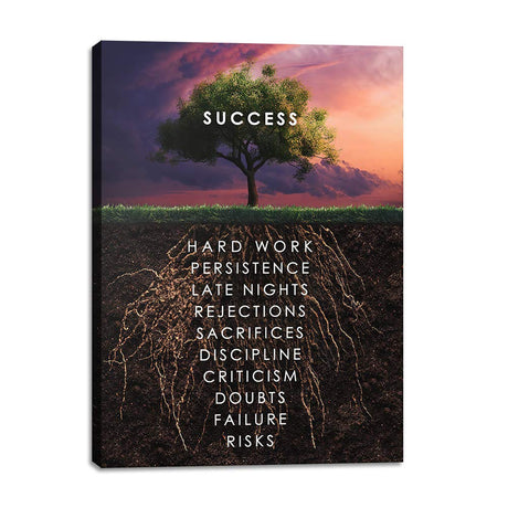 Success Tree Inspirational Quote Canvas Wall Art Motivational Motto Painting Inspiring Entrepreneur Posters Prints Artwork Decor Framed for Home Office Classroom Ready to Hang - 12" Wx18 H