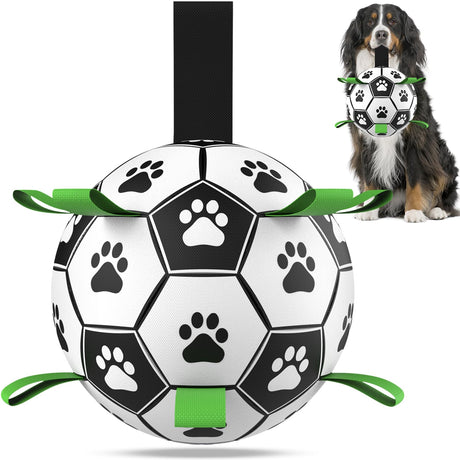 QDAN Premium Dog Toys Balls, Dog Soccer Ball with Straps, Dog Birthday Gifts, Herding Ball, Durable Balls for Small Medium Pet, Puppy Outdoor Toy, Pet Training Soccer Ball, World Cup Soccer (6 Inch)