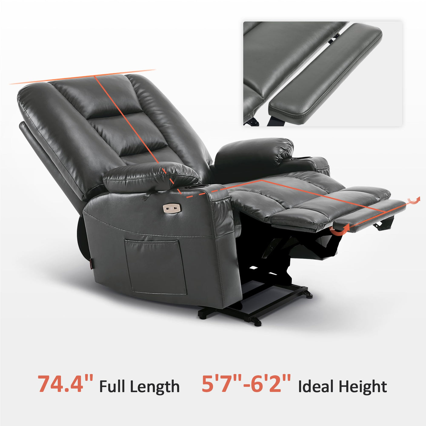 MCombo Power Lift Recliner Chair for Elderly, Lift Chair with Heat and Massage, USB Ports, Cup Holders, Faux Leather 7519 (Medium, Dark Brown)