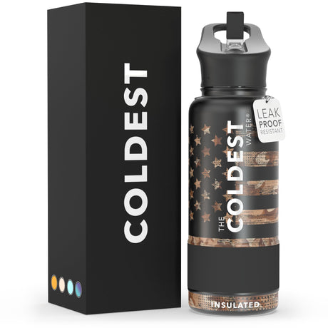 Coldest Insulated Water Bottle with Straw Lid - Stainless Steel Metal Thermos for Men & Women (Matte Black, 32 oz)