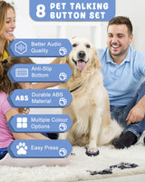 Dog Buttons for Communication, 8 Pcs Dog Talking Button Set, 30s Recordable Voice Pet Buzzer Training Buttons, Speaking Button for Dogs with Waterproof Anti-Slip Dog Button Mat and 48 Scene Stickers