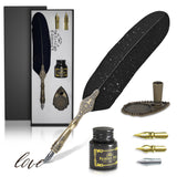 Lagarto Secure Counter Pens - 11.4" Stainless Steel Red Antique Feather Quill Pen and Ink Set with Nib for Calligraphy Practice, Drawing & Signatures - Security Pens for Beginners and Enthusiast