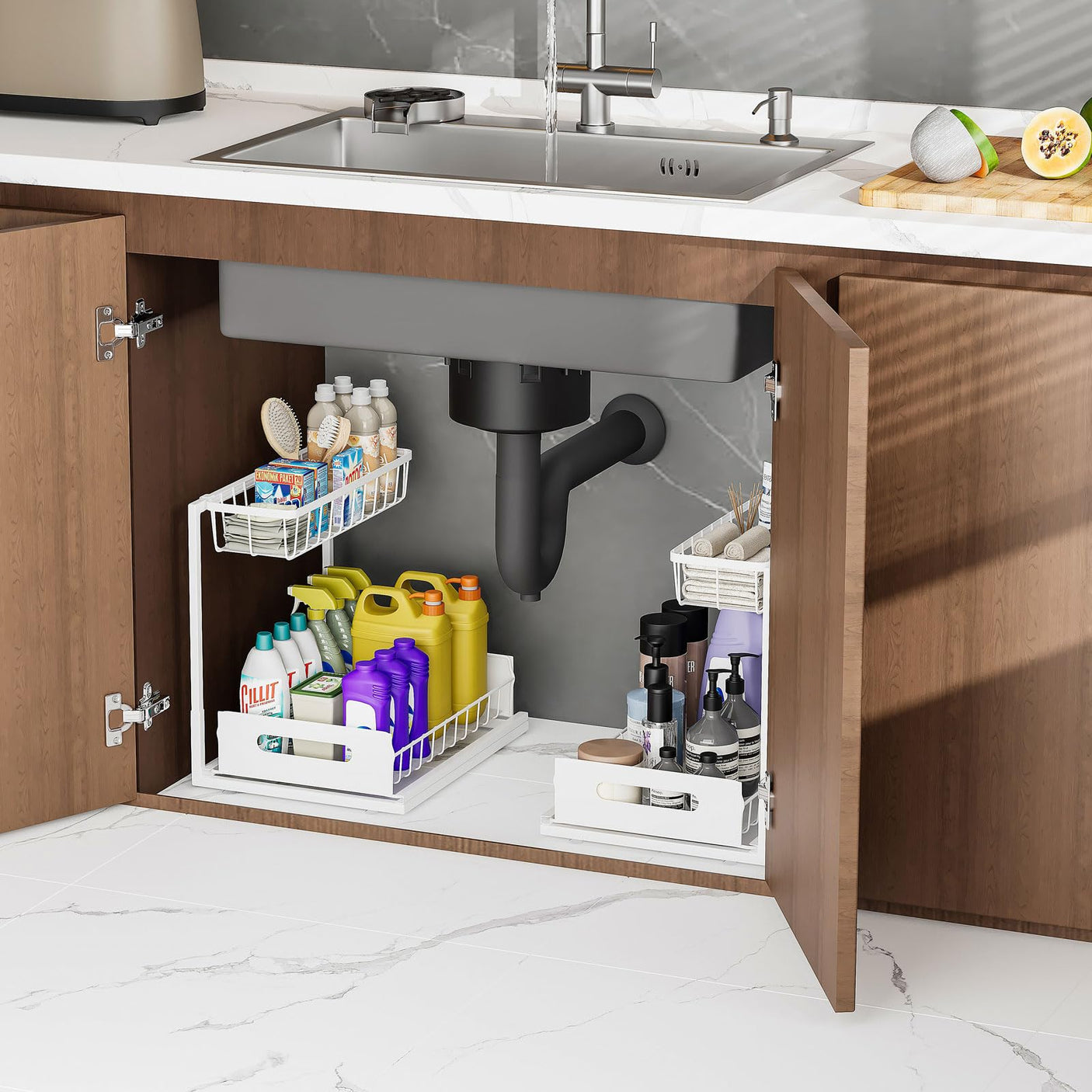 Under Sink Organizers and Storage 2 Tier Slide Out Kitchen Cabinet Organizer Sturdy Metal Bathroom Storage (Black, 1 Pack)