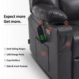 MCombo Power Lift Recliner Chair for Elderly, Lift Chair with Heat and Massage, USB Ports, Cup Holders, Faux Leather 7519 (Medium, Dark Brown)