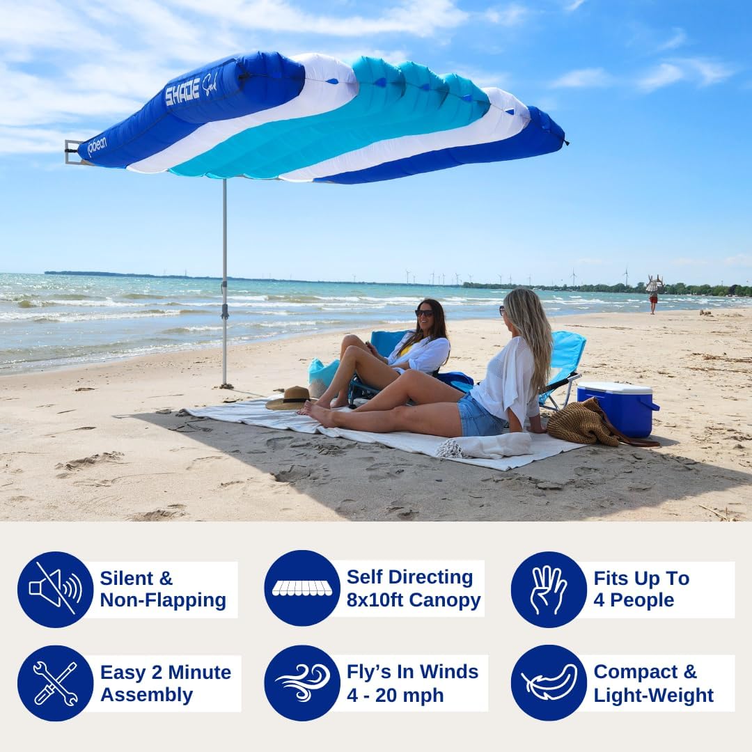 ShadeSock – The World’s 1st Wind-Inflating, Beach Shade – Silent, Non-Flapping Design, 8x10ft Auto-Directing Canopy – Light-Weight and Portable – Easy 2 Minute Set-Up, Blue