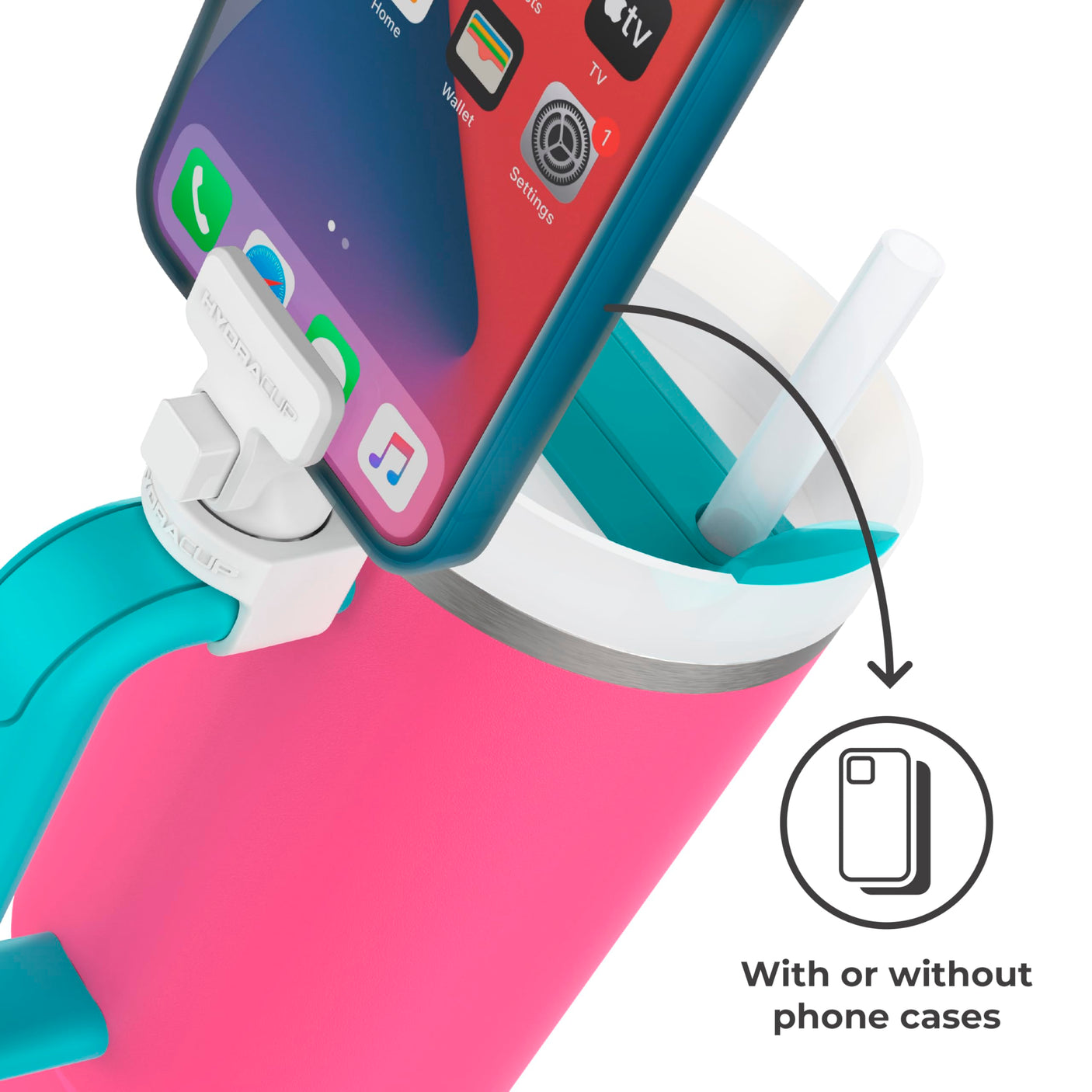 HydraClip Phone Attachment - Watch, Carry, Record, & Stay Organized, Use as Phone Stand or Tripod, Hands Free Detachable, Stanley Cup Accessories, Spring Loaded Secure Grip (Black)