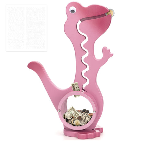Wooden Dinosaur Piggy Bank Boalord for Boys Kids Girls Clear Big Belly Animal Coin Bank for Toddler Real Money Toy（Dino-Blue）