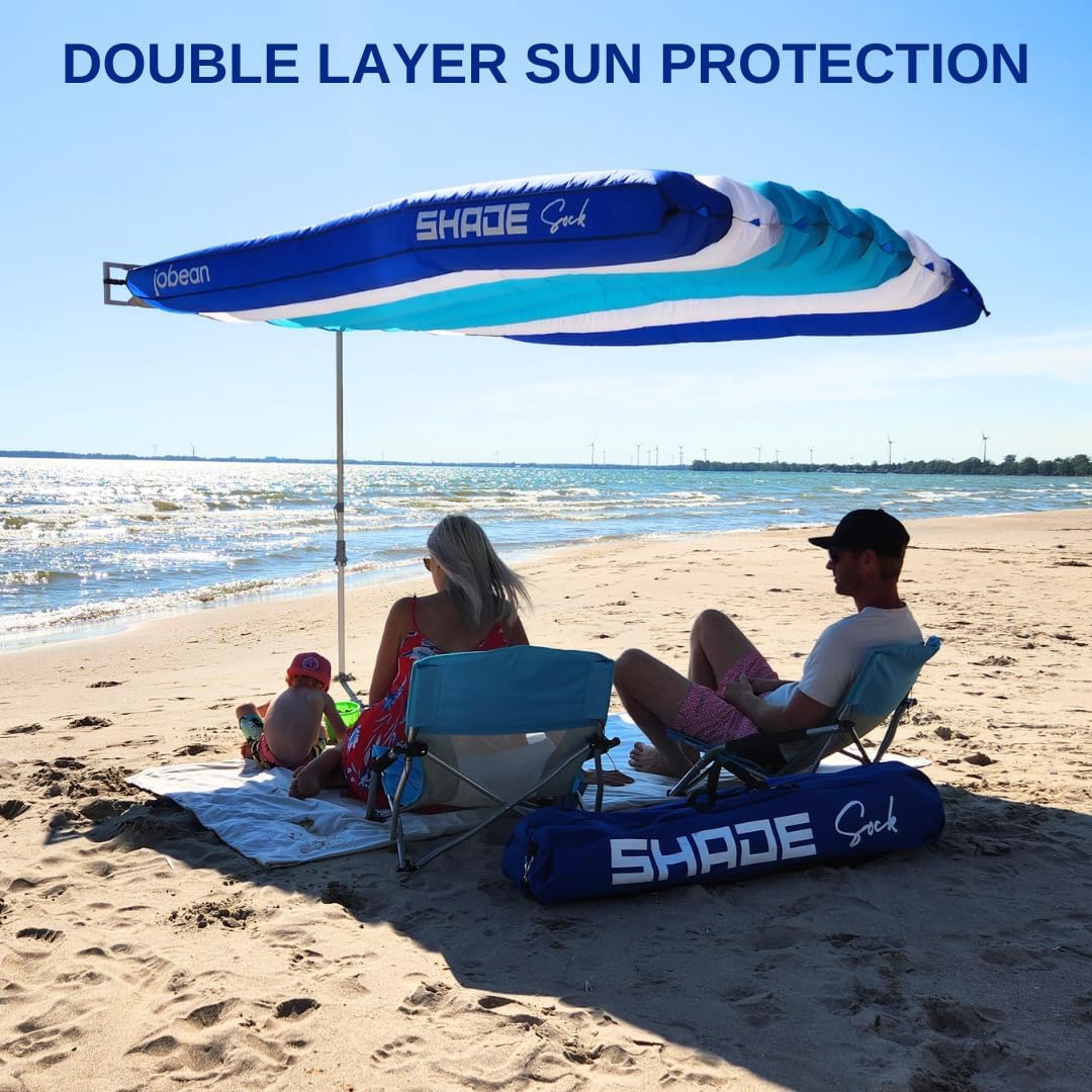 ShadeSock – The World’s 1st Wind-Inflating, Beach Shade – Silent, Non-Flapping Design, 8x10ft Auto-Directing Canopy – Light-Weight and Portable – Easy 2 Minute Set-Up, Blue