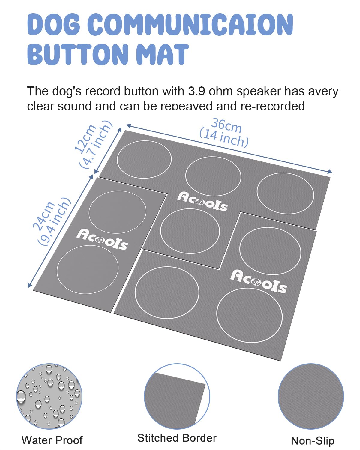 Dog Buttons for Communication, 8 Pcs Dog Talking Button Set, 30s Recordable Voice Pet Buzzer Training Buttons, Speaking Button for Dogs with Waterproof Anti-Slip Dog Button Mat and 48 Scene Stickers