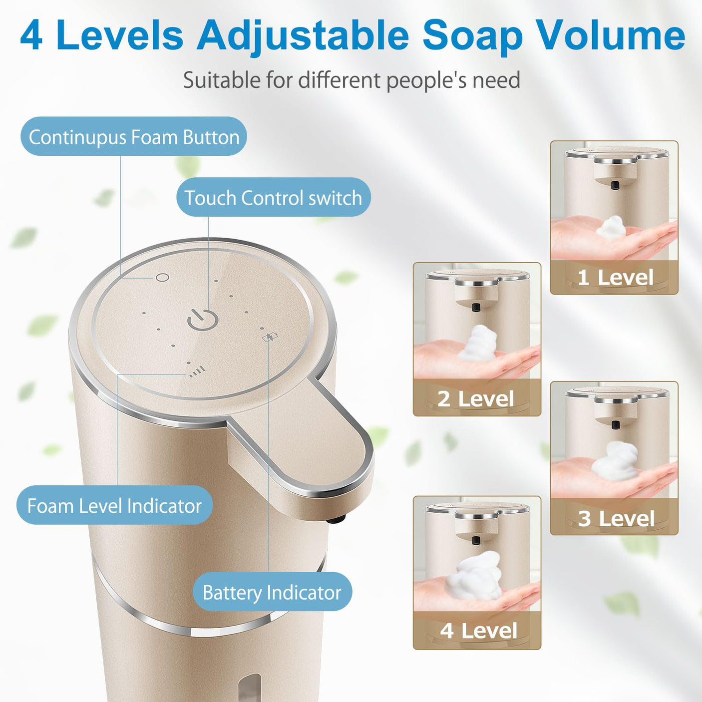 Automatic Foaming Soap Dispenser,4-Level Adjustable Foam, Wall Mount, USB Rechargeable,12.8oz/ 380ml,Touchless Hand & Dish Soap Dispenser for Bathroom, Kitchen,Hotel, Restaurant